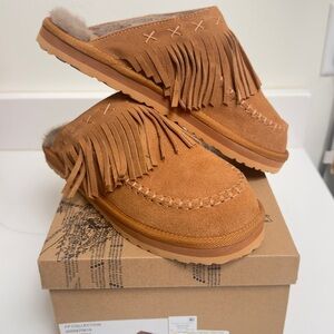 Fringed Free People Tan Suede Slip-On Shoes